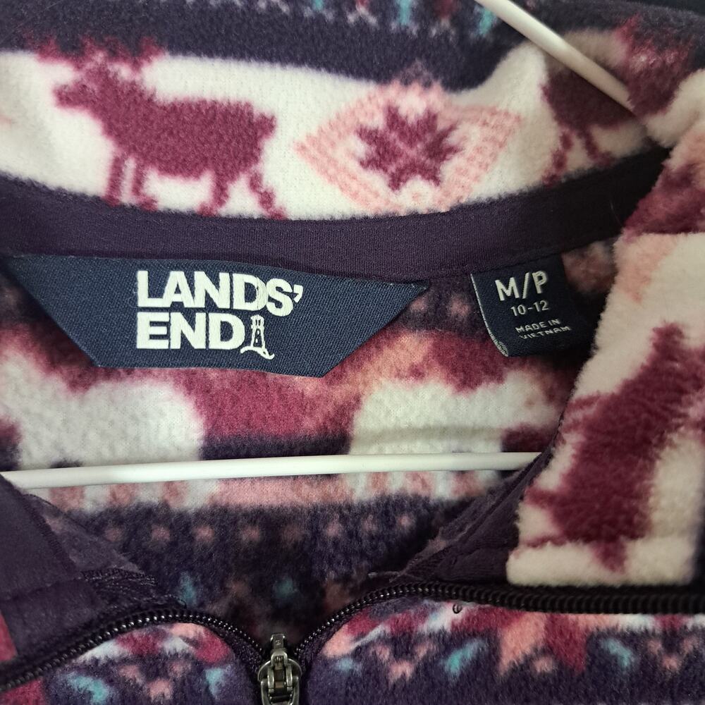 Lands' End Women's Medium Petite Quarter Zip Pull Over Fleece Winter Animals - Picture 4 of 7